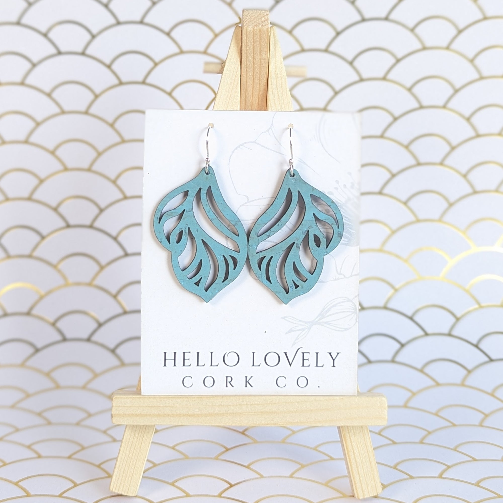 Bright Teal Cork Earrings - Small Fairy Wing Aubrie